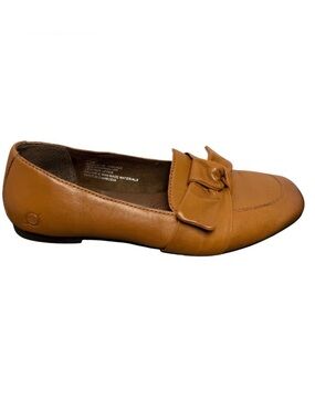 Born Carrine Leather Loafer Flats Size 7.5 Brown Square Toe Bow Detail Workwear